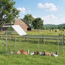 Galvanized Steel Chicken Coop w/ Lockable Door, Mesh  Waterproof Canopy Outdoor