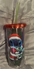 Vaso transparente Disney Lilo & Stitch Stitch Santa con tapa y pajita