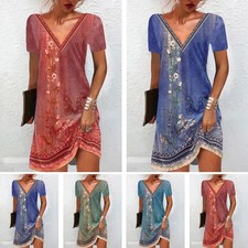 Sommerkleid Damen Freizeitkleider Drucken V-N...