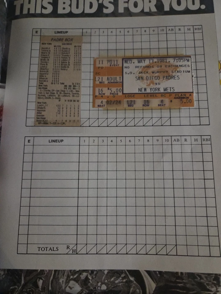 1981 San Diego Padres (3x)Game Stub Vs METS/expos W/(2x)Souvenir Magazine - Image 4 of 4