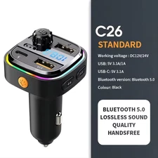 Bluetooth 5.0 Car Wireless FM Transmitter Adapter USB PD Charger AUX Hands-Free