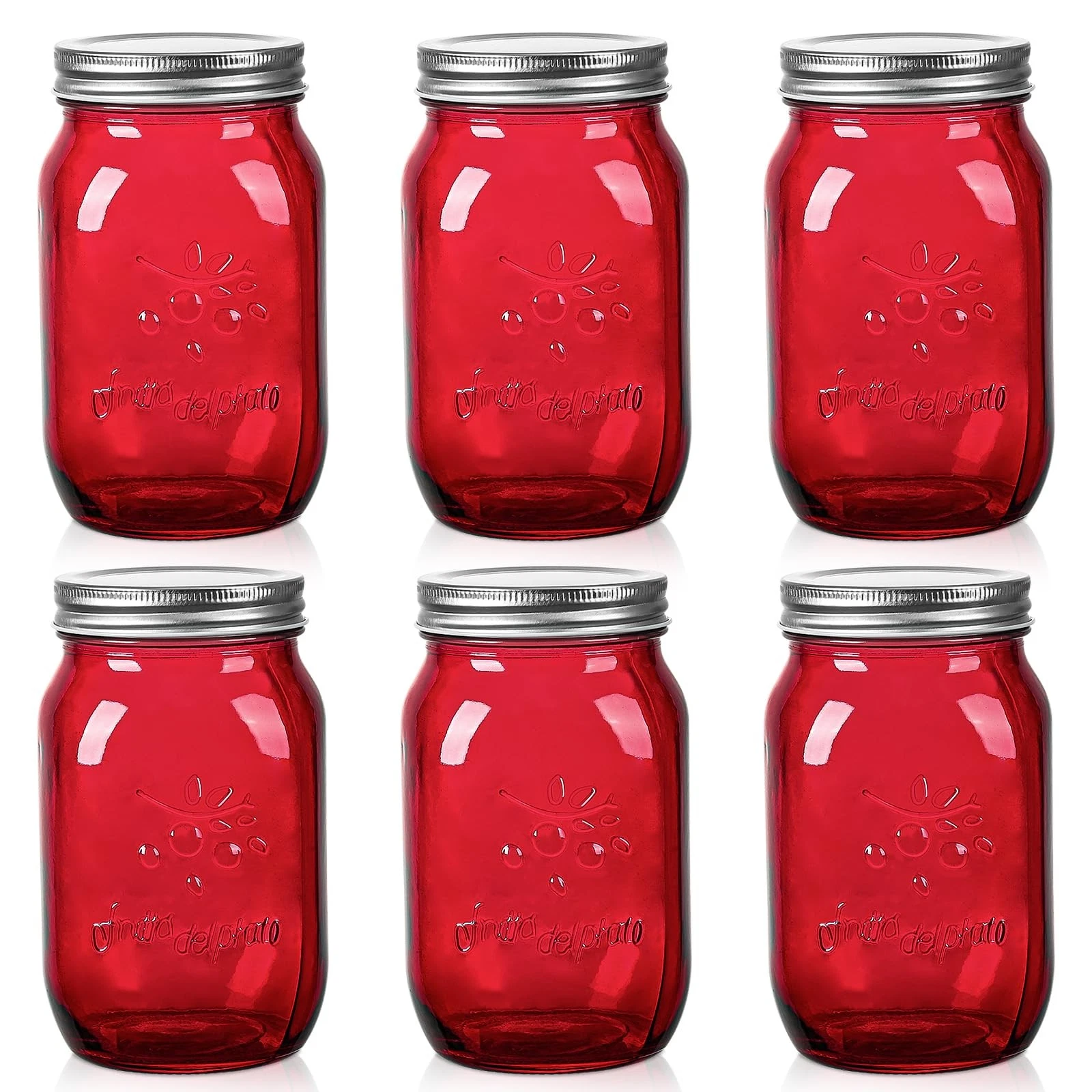 32oz Red Mason Jars with Lids, 6 Pack Wide Mouth Quart Canning Jar, Safe For ...