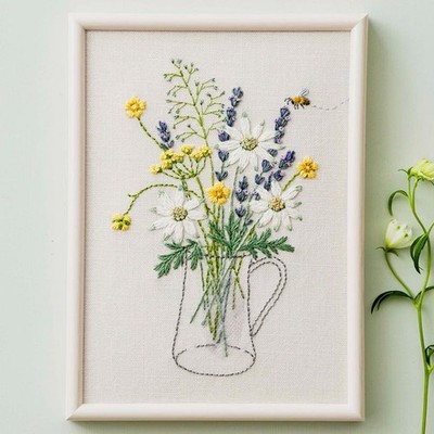 Kazuko Aoki Garden Sketchbook Bouquet No.542209 Cosmo Embroidery Kit+Frame