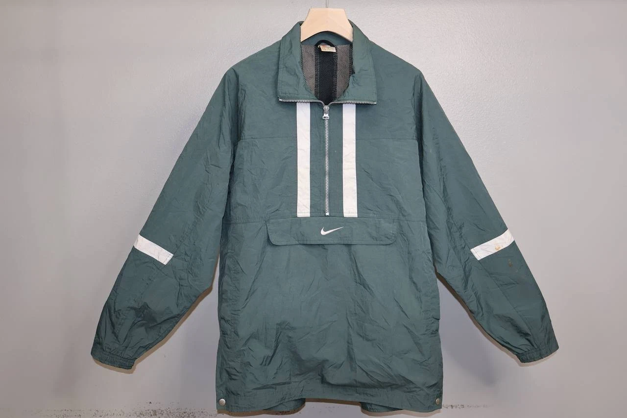 Vintage 90s Nike Windbreaker Men’s M Half Zip Sage Green Jacket Baggy Fit Retro