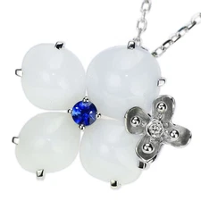 Chaumet K18WG Chalcedony Sapphire Diamond Pendant Necklace Hortensia - Auth free