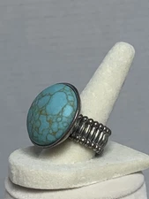 🔥Turquoise Colored 1” Diameter Round Fashion  Adjustable Stretch Ring