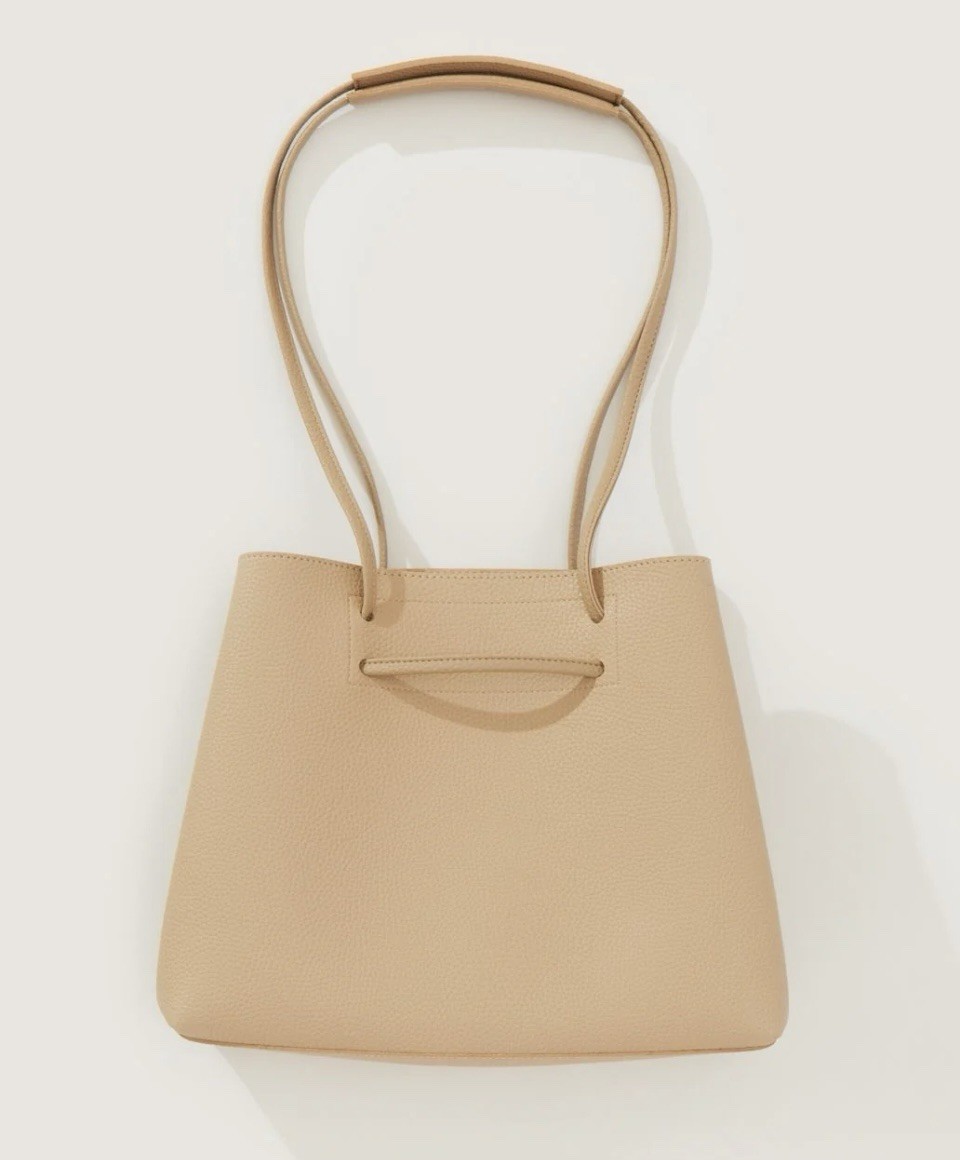 Faux Leather Slouchy Purse Handbag Bucket Bag Beige