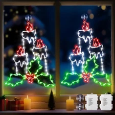 Enhon 15.8" Christmas Window Silhouette Light, Battery Operated Lighted Candles 