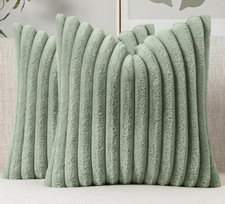 A53 2pc Indoor 18x18 Polyester Green Striped Faux Fur Pillow Covers
