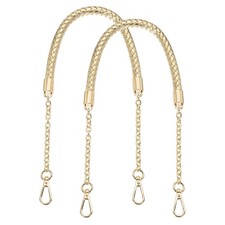 2Pcs 62cm/24.4" PU Leather Braided Purse Strap Light Gold, Light Gold Buckle 