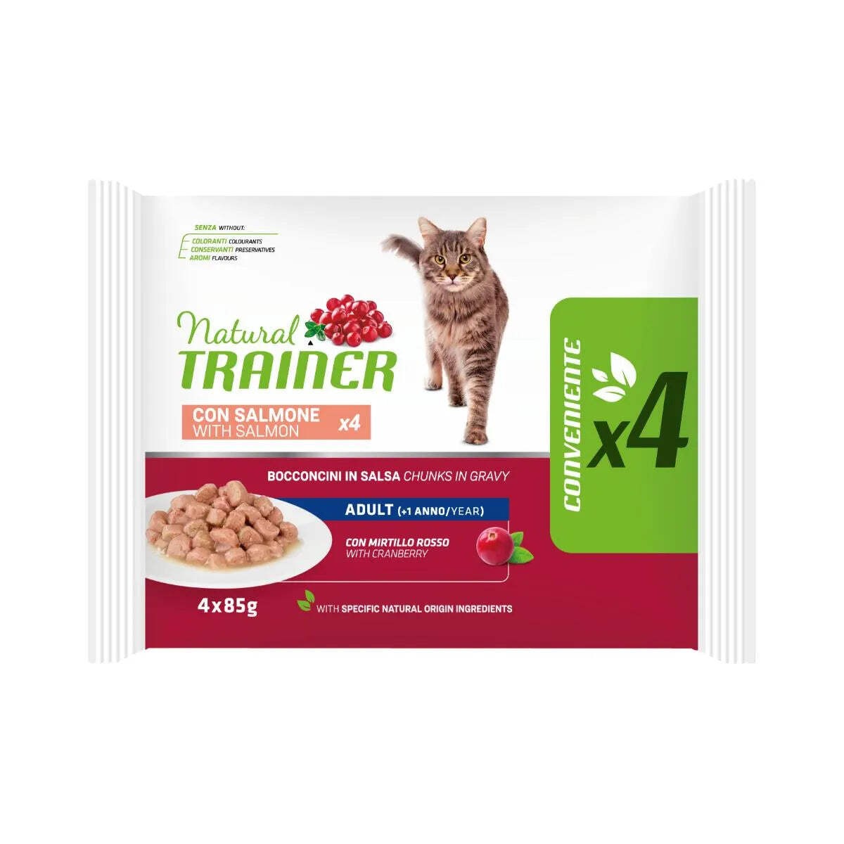 NATURAL TRAINER GATTO ADULT FLOW PACK CON SALMONE 4 X 85 GR