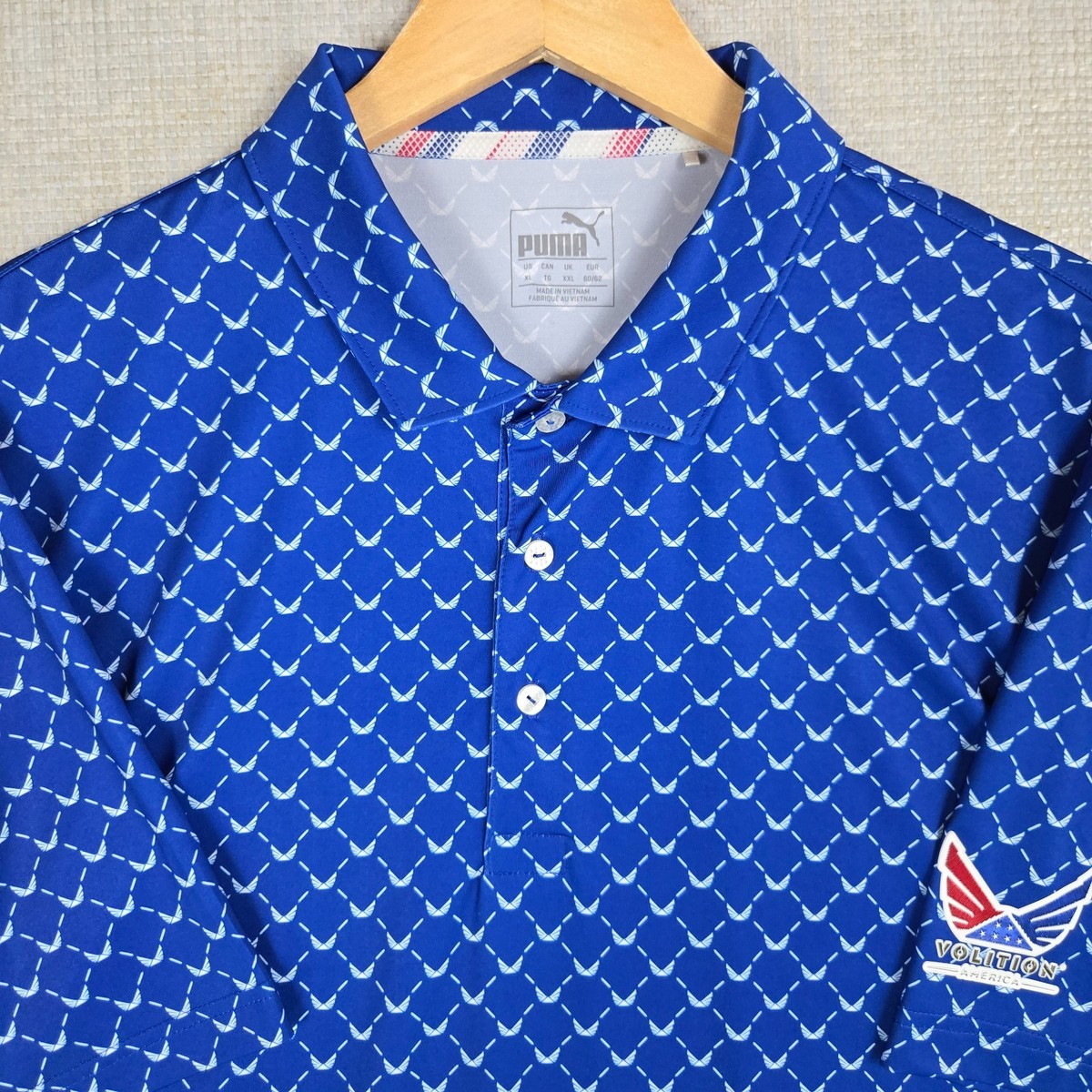 PUMA x VOLITION AMERICA Mens Size XL Performance Polo Shirt Blue All Over Print