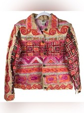 Sandy Starkman Vintage Pink Orange Beige Embr...