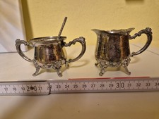 Antike vermutlich russische Milch-Zucker Set im viktorianischen Sill mit L&ouml;ffel