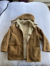 Warm Winter Shearling Coat With Detachable Hood Unisex Youth Large Camel Color