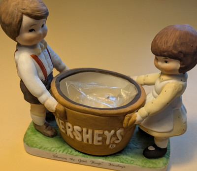 Hersheys tea light holder porcelain boy girl sharing the good things with candle