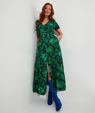 Joe Browns Women's Cobalt Floral Layered Ruffle Maxi Dress, Green, 6