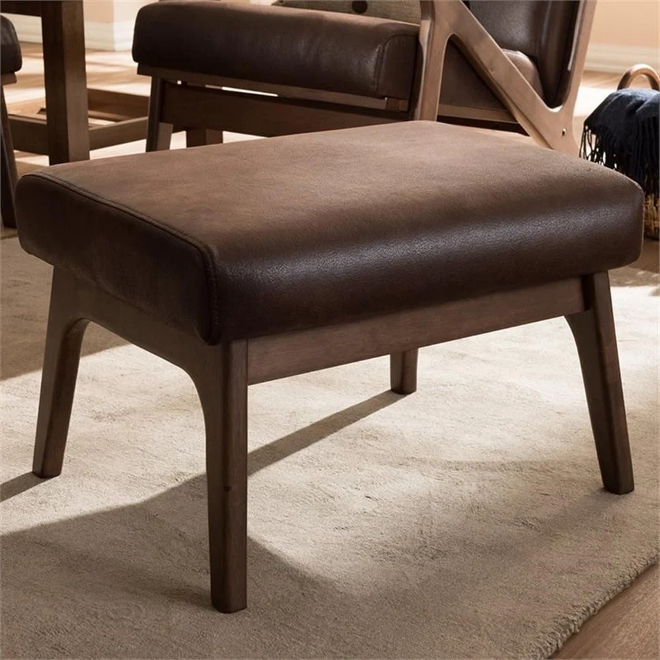 Baxton Studio Bianca Faux Leather Ottoman in Brown and Walnut Brown - Image 2 of 4