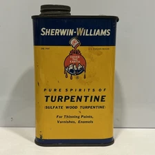 Sherwin Williams Pint Turpentine Silicones Tin Metal Motor Oil Can Empty