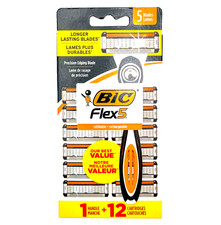 BIC Flex 5 1 Handle, 12 Cartridges Men's Refillable Razors, 5-Blades each head