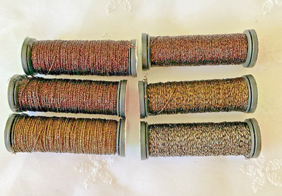 Kreinik Needlepoint Fibers Threads Lot of 6 Assorted Browns Metallic Braid New