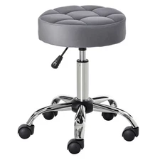 Swivel Round Stool with Height Adjustment and Rolling Base Grey