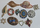 Vintage Costume Jewelry Lot Brooch Pins Rhinestone Enamel Mixed Wear Repair