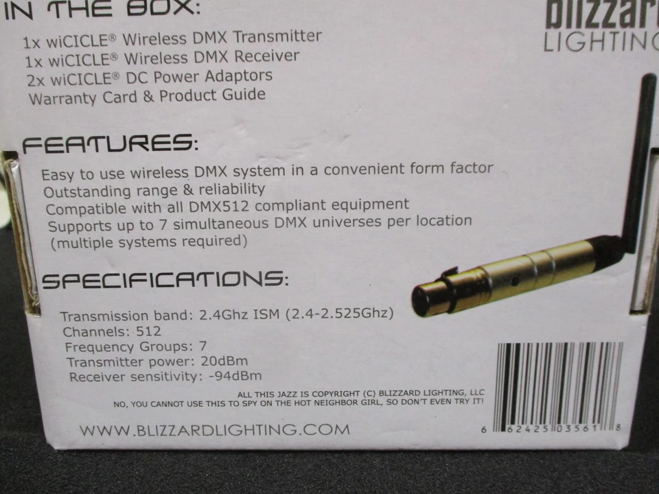 Blizzard Lighting wiPAK Wireless DMX kit (1 wiCICLE Receiver and 1 Transmitter) - Image 4 of 4