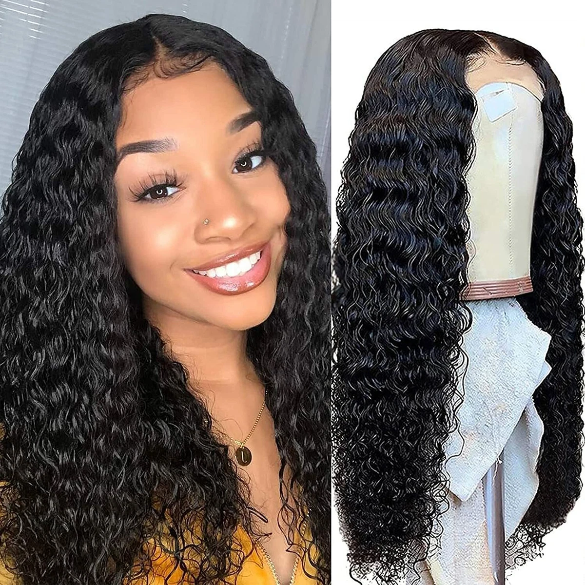 USA Hair Curly Front Wig Women Brazilian Long Curly Wavy Hair Wigs