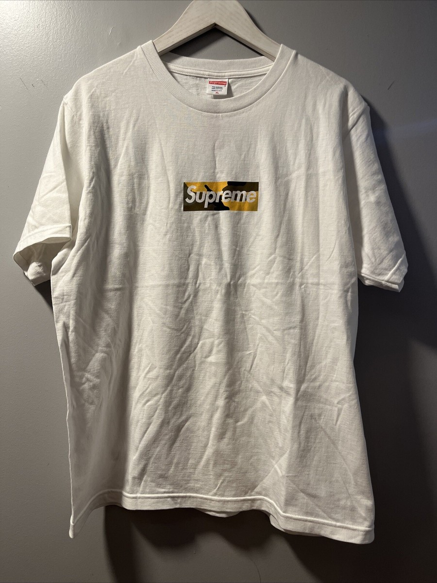 FW17 SUPREME BROOKLYN BOX LOGO TEE T-SHIRT WHITE YELLOW CAMO SIZE 