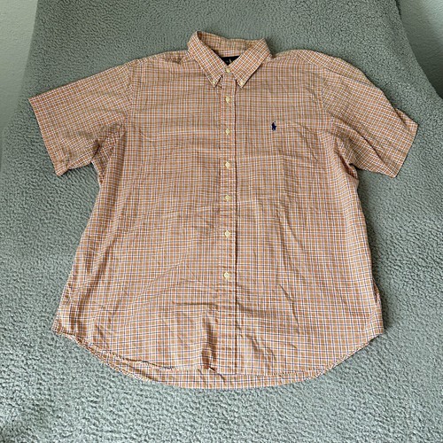 Ralph Lauren Shirt Erwachsene 2XL XXL orange blau Pony Oxford Baumwolle geknöpft Herren