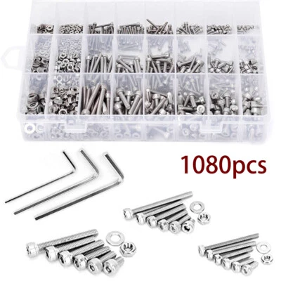 QNGENET 1080Pcs M2 M3 M4 Screw Bolts Nuts & Washer Set Hex Head Cap Stainless Steel Kit