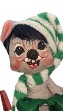 Annalee Dolls Gray Mouse With Hat On Sleigh Vintage 1988 Made In USA