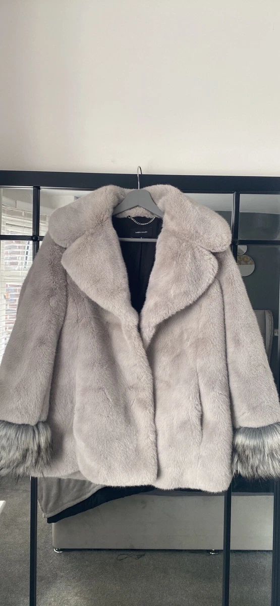 Karen Millen Grey Faux Fur Coat Jacket M eBay