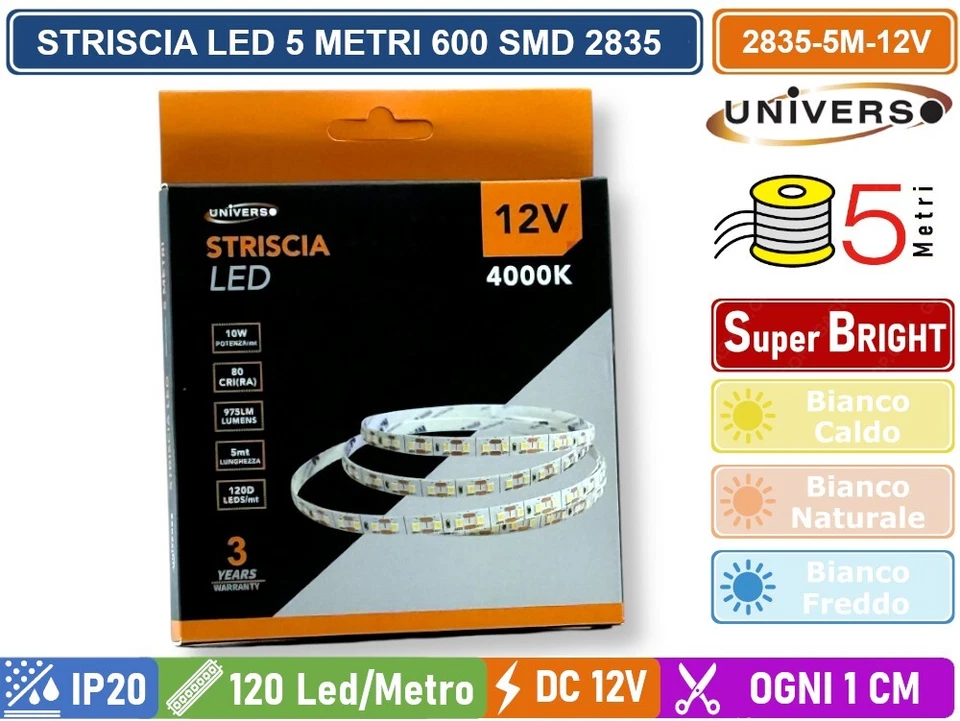 STRISCIA LED FLESSIBILE DC 12V 50W SMD 2835 MONOCOLORE 120 LED/M BOBINA DA 5M - Immagine 3 di 3