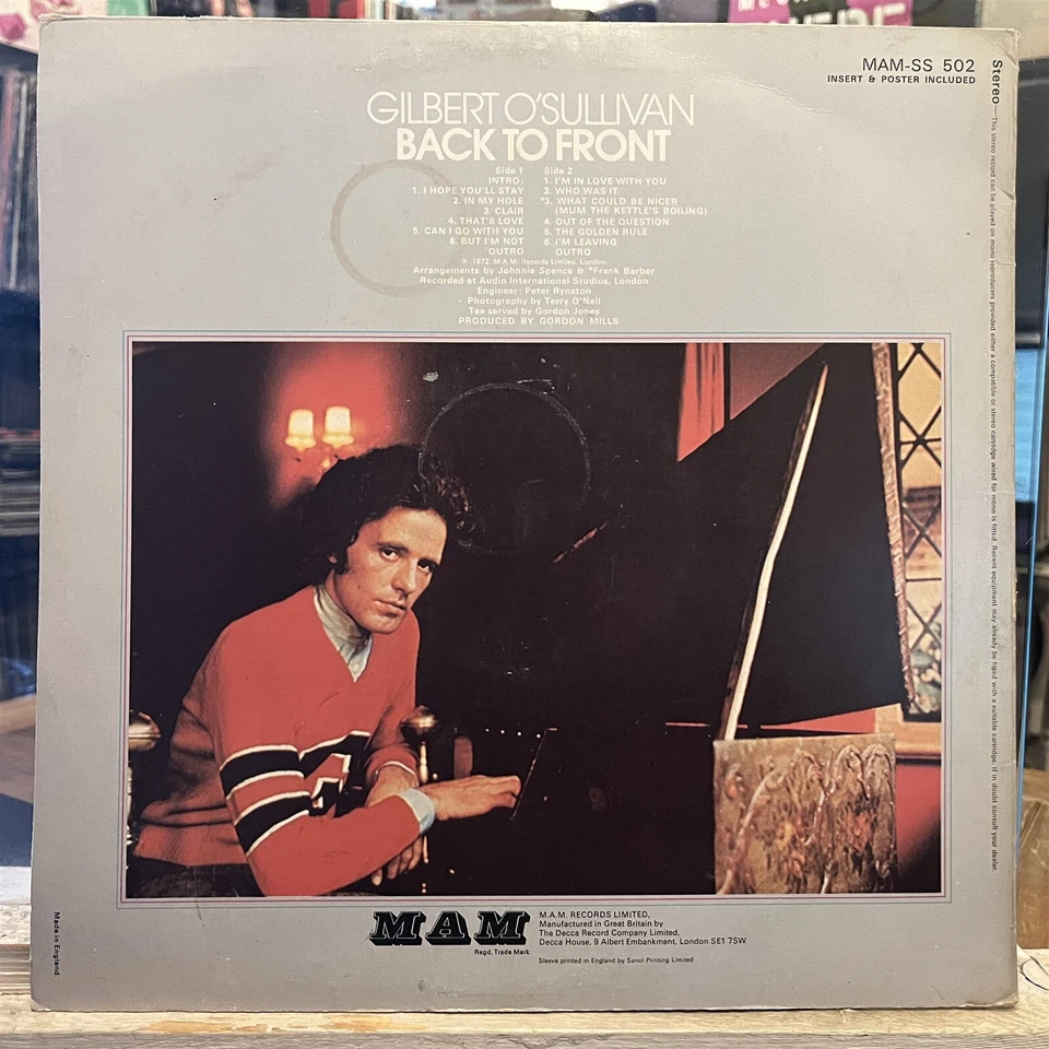 [ROCK/POP]~EXC LP~GILBERT O'SULLIVAN~Back To Front~[1972~MAM]~UK Import - Image 2 of 4