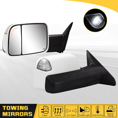 PW7 Painted White Tow Mirrors for 2009-2018 Dodge Ram 1500 10-18 Ram 2500 3500