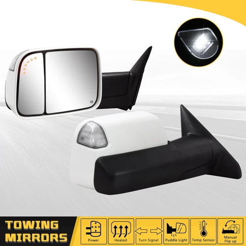 PW7 Painted White Tow Mirrors for 2009-2018 Dodge Ram 1500 10-18 Ram 2500 3500