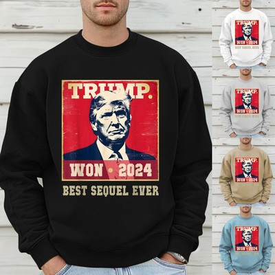 2024 Trump Won Best Sequel Ever Theme Casual Crewneck Graphic Plus Shirt Printed