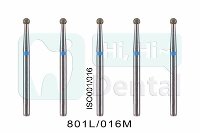 10Pcs Dental Diamond Burs FG Surgical Long Round Ball 801L/016M Standard Grit