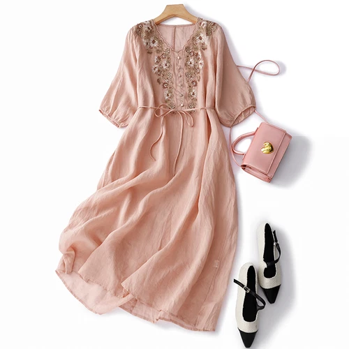 Mujeres Vestido Floral Bordado Estilo Chino Informal Verano Midi Con Cordones Retro - Imagen 4 de 17