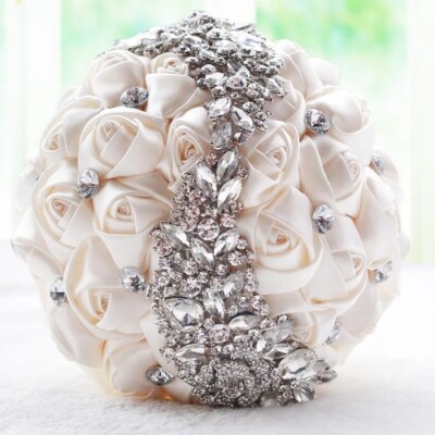 1pc/lot Cream Bridal Wedding Bouquets Crystal Brooch Bride Diamond Accessories