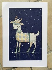 Niedlicher Hirsch, Reh Bild, A3, Kunstdruck, Winter, Weihnachten