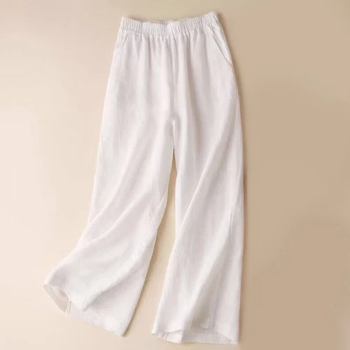 Summer Women Drawstring Waist Wide Leg Loose Cotton Linen Solid Pants Asian - Picture 17 of 24