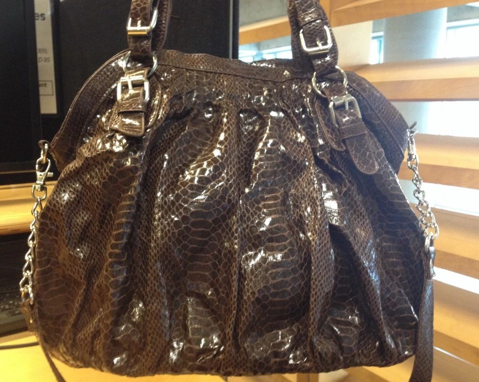 Women Handbags Shoulder bag Hush Puppies Crocodile Faux Leather Brown New  Foto 2 de 4