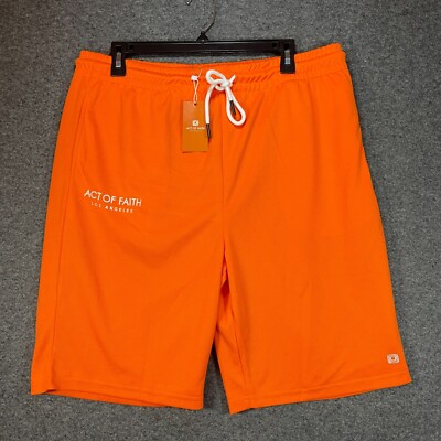 ACT OF FAITH Short Extra Large Orange Comfort Drawstring Spell Out Logo Mens.