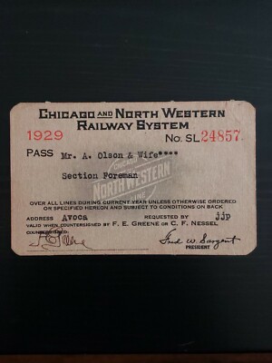 Vintage Rare 1929 Chicago and Northwestern Railway Company Pass Ticket