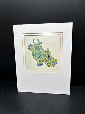 Tina Close Art Beats Print Happy Hippo Colorful Contemporary Nature Signed 2006