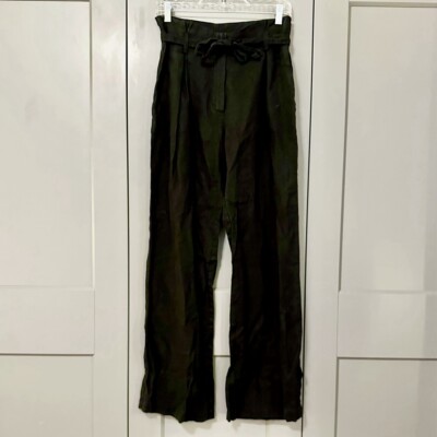 Pixie Market Linen Wide Leg Tie Front High Rise Pleated Pants Black Size Medium