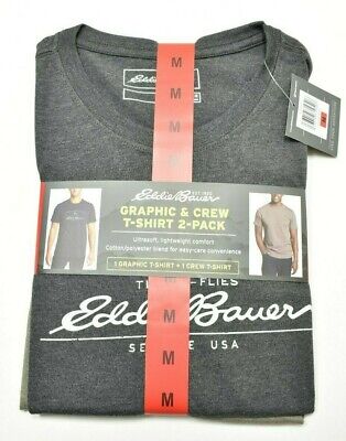 GRAY FAST SHIP Select Size: S-XXLT Eddie Bauer Men’s Tees 2-Pack BROWN